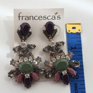 Green Purple Chandelier Statement Earrings